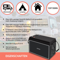 150Ah 12V Lifepo 4 Lithium Batterie | Akku mit BMS, Bluetoot